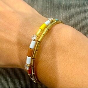 Anthropologie Bracelet, NWT- White, beige,blue,green,yellow beaded,7shiny stones